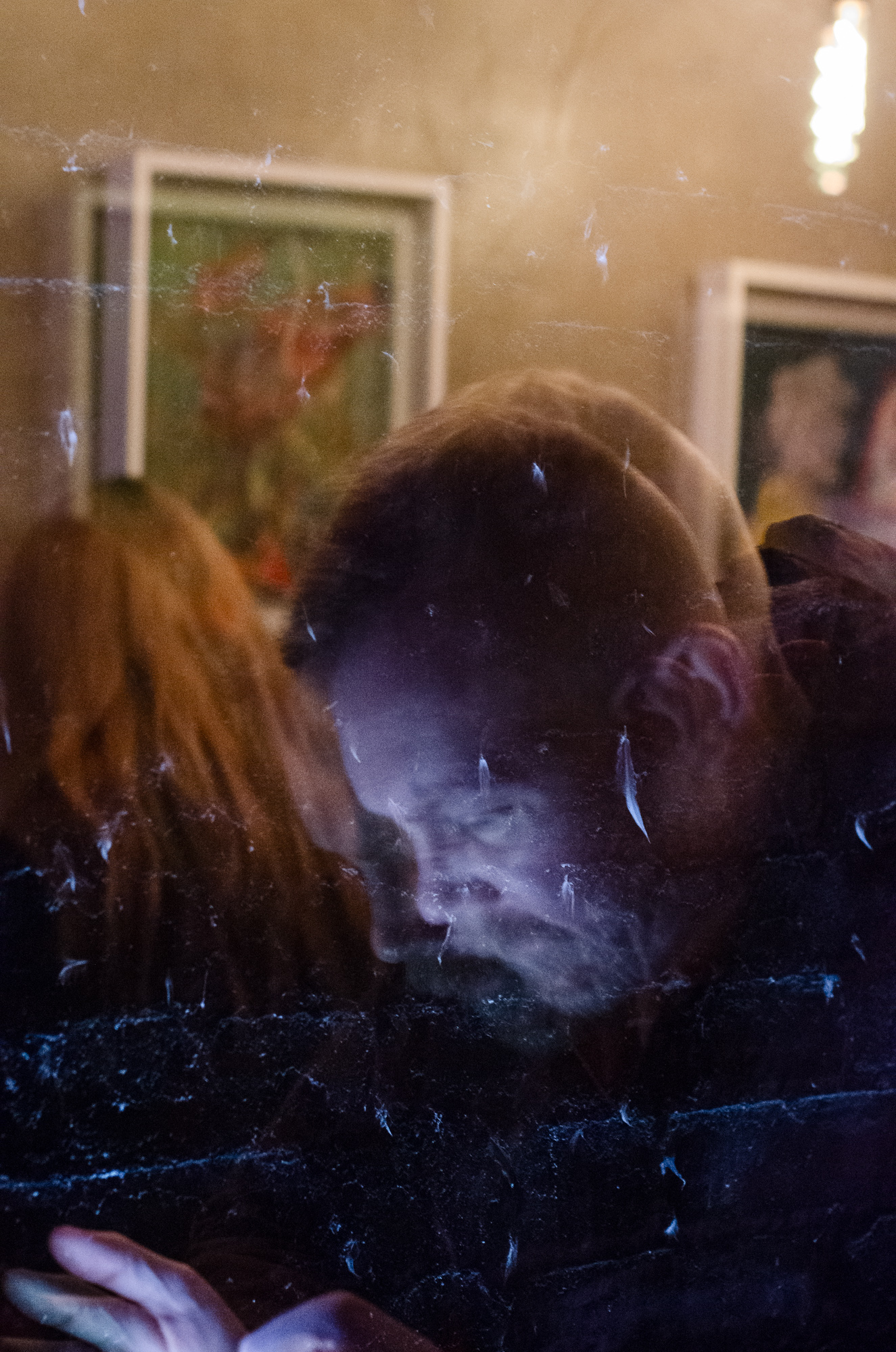 Reflection of Zach in coffee shop window