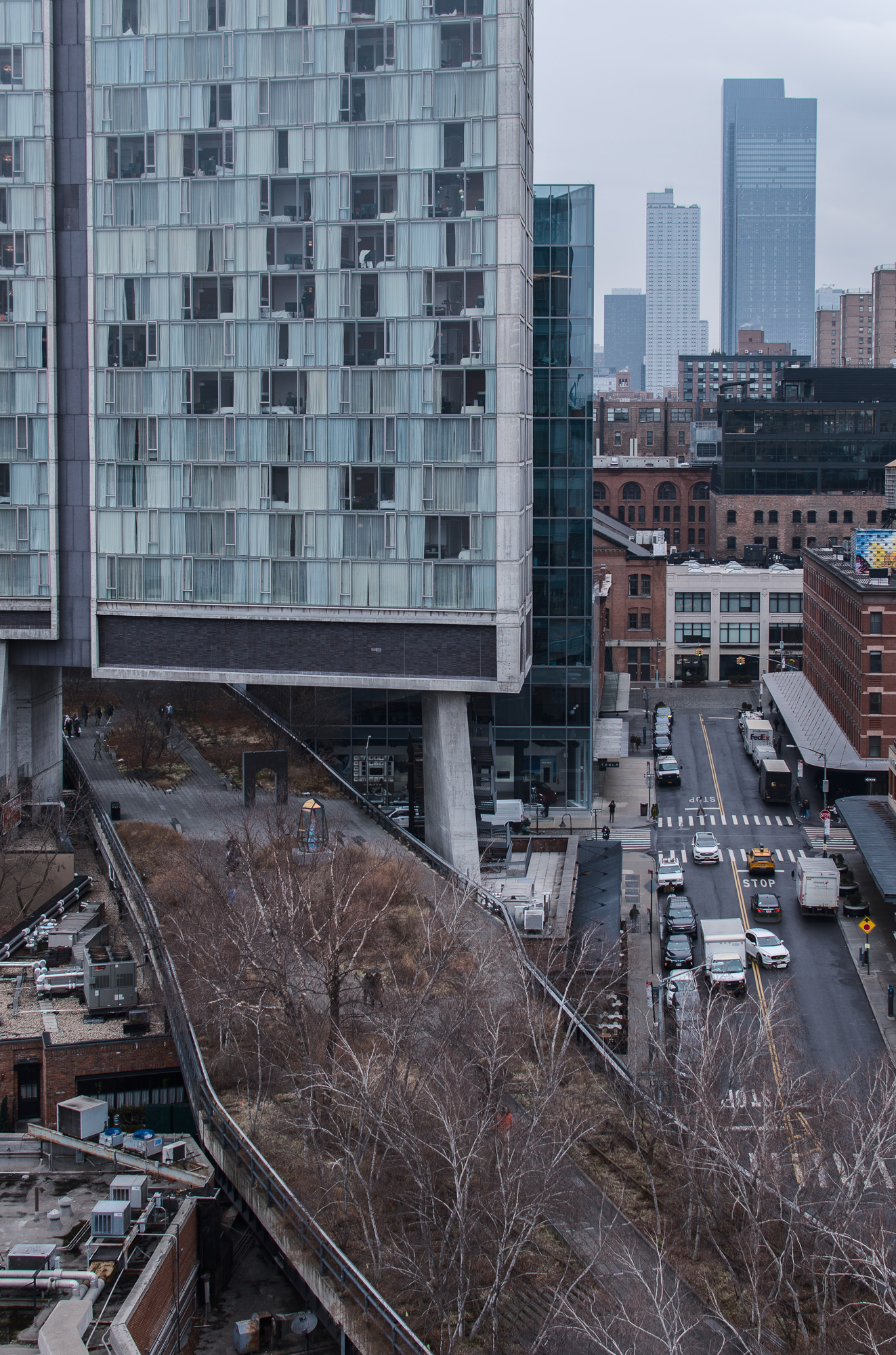 A hotel above the High Line in Chelsea, NY, as seen from the Whitney Museum
